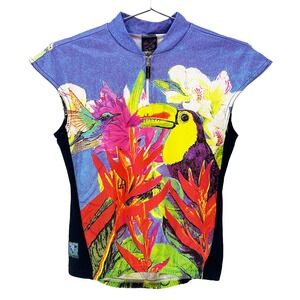 Vibrant Tropical Print Women’s Cycling Jersey - Purple/Multicolor